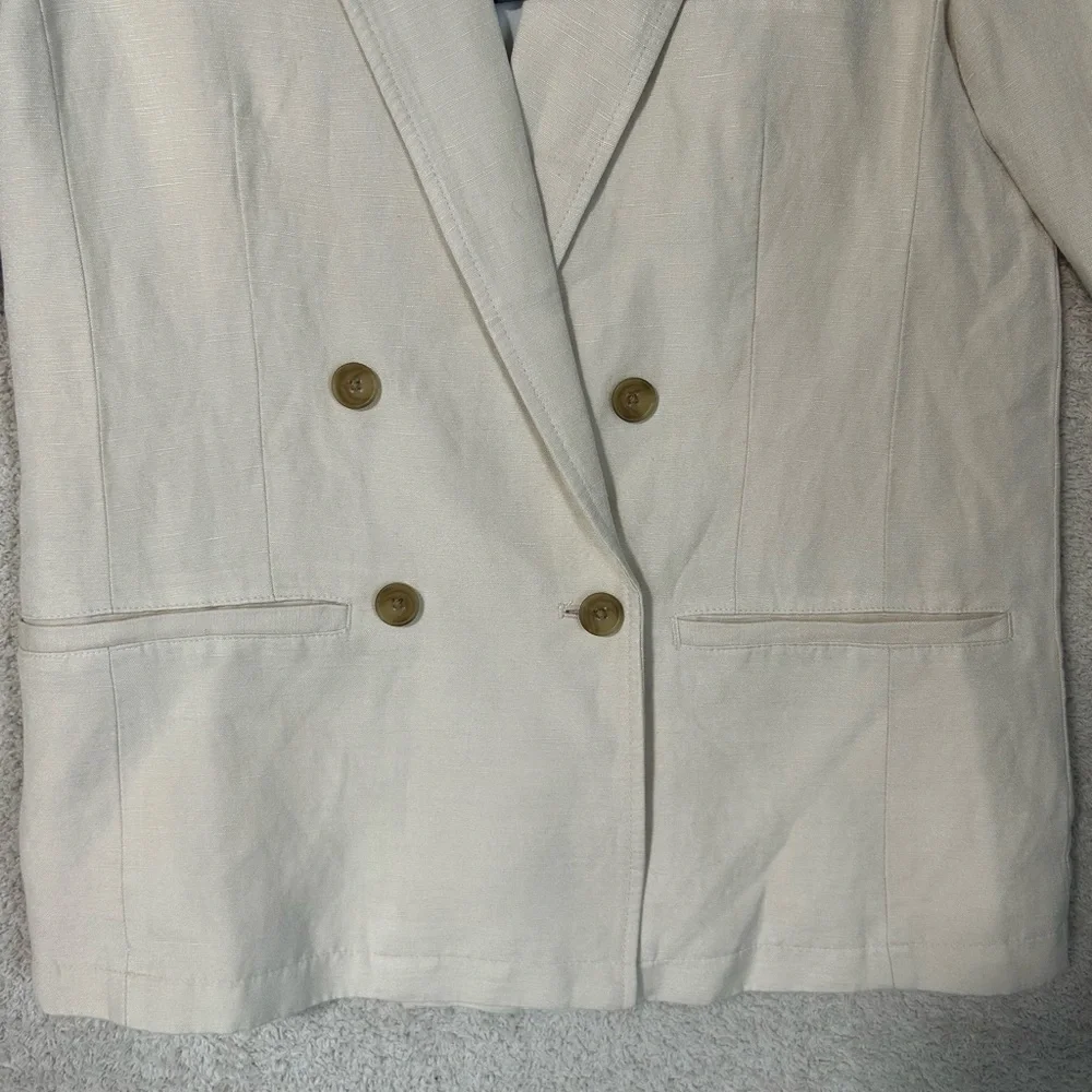 Lands End Women's Linen Double Breasted Blazer Size 4. Career Casual Preppy - Picture 3 of 10